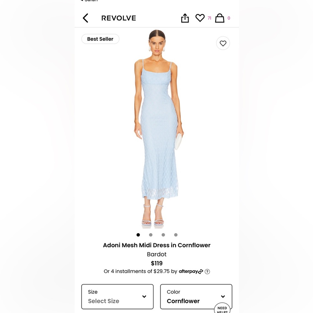 BARDOT ADONI MESH MIDI DRESS IN CORNFLOWER SIZE XS